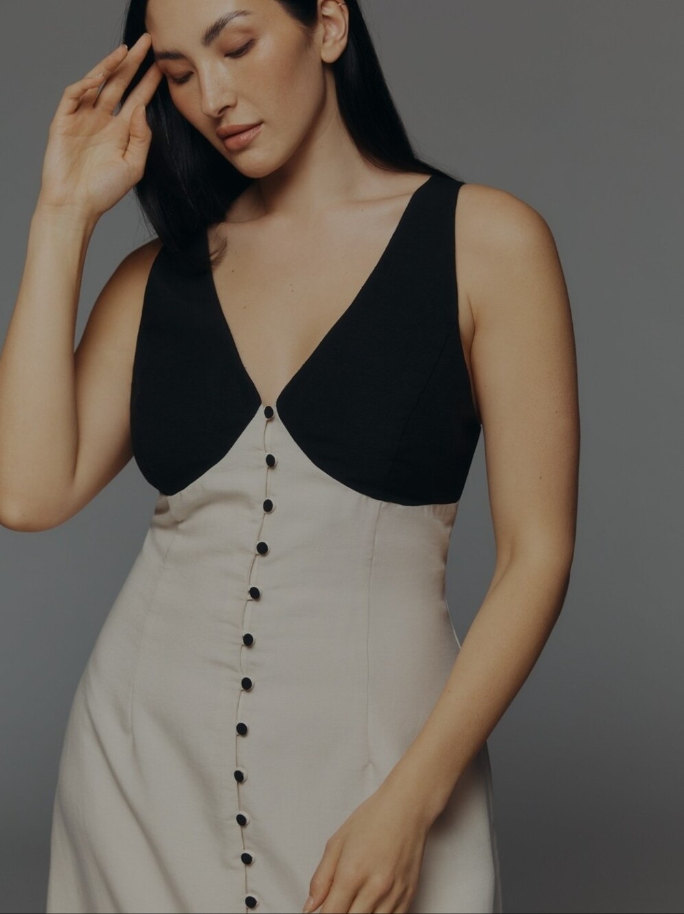 Anthropologie MARE Sleeveless Black & Cream Button-Front Maxi Dress size Large - Picture 3 of 10